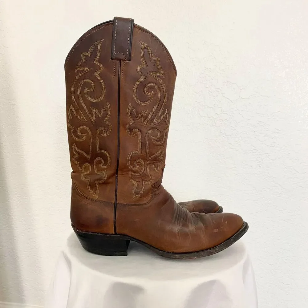 VTG Justin Men's Buck Western Boots in Bay Apache leather Dark Brown Size US 8.5